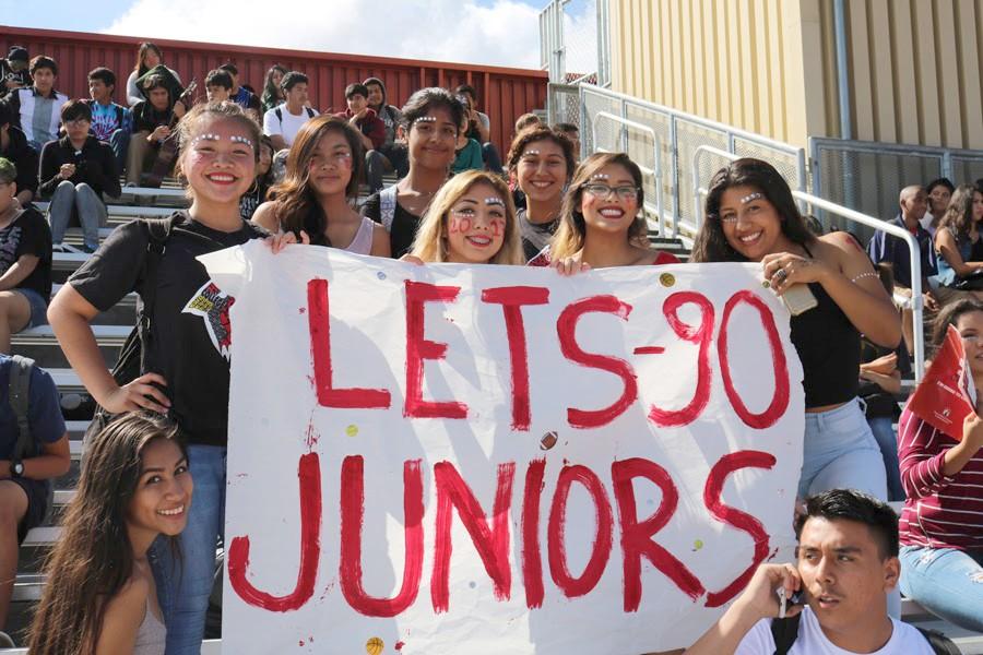 The class of 2017 shows their support towards their fellow juniors prior to the Homecoming performance. 