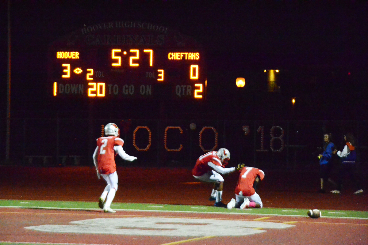 Junior Derrick McCullough scores a touchdown in the second quarter bringing the score against Clairemont, 9-0.